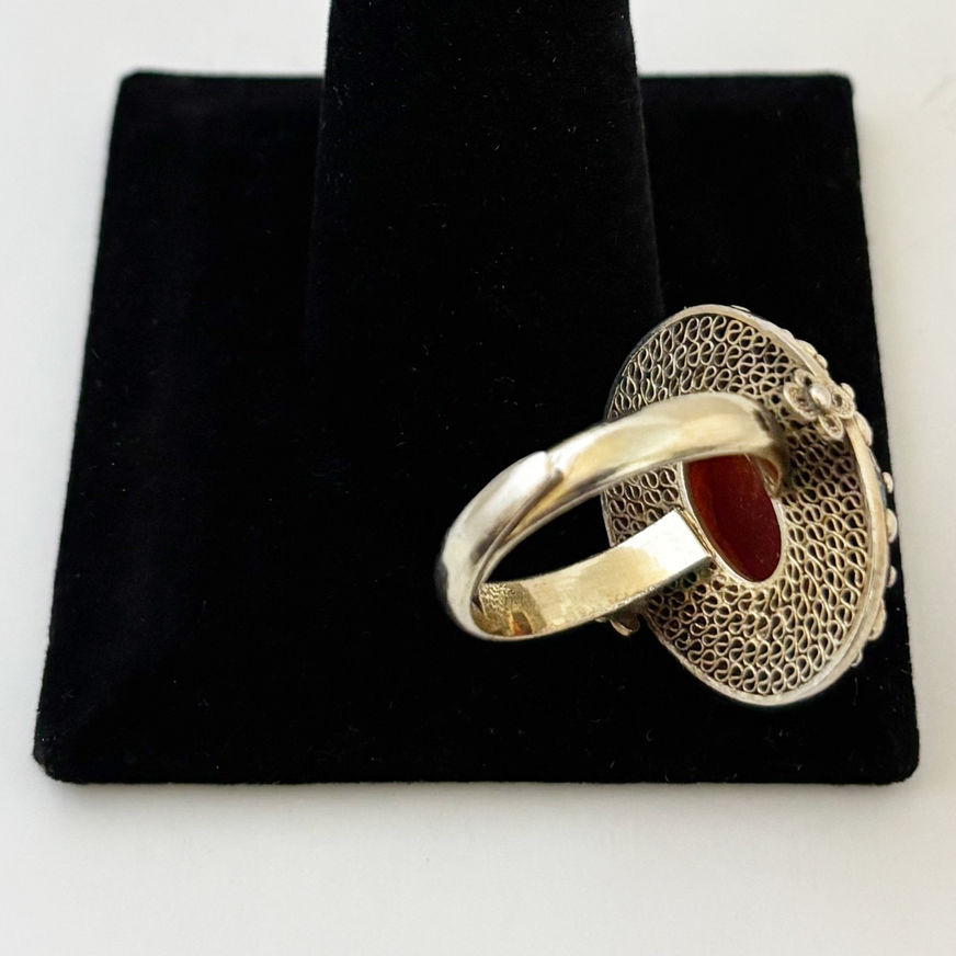 Underneath detail of vintage Himalayan style mosaic enamel ring