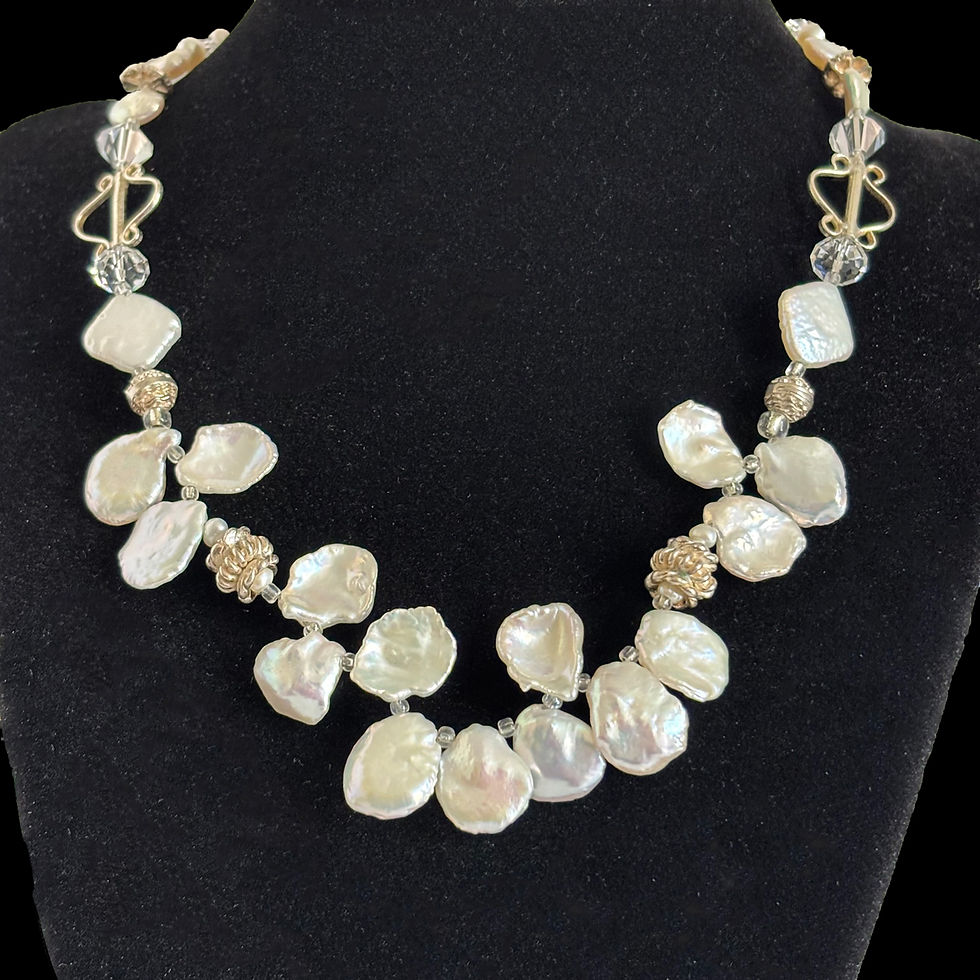 Keshi pearl necklace with crystal and hill tribe silver