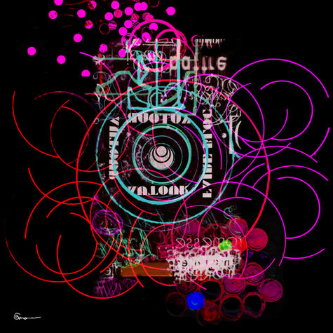 oeuvre numérique noir cercles par christine barone
