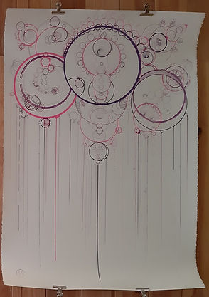 Abstract drawing of purple and pink circles by Christine Barone