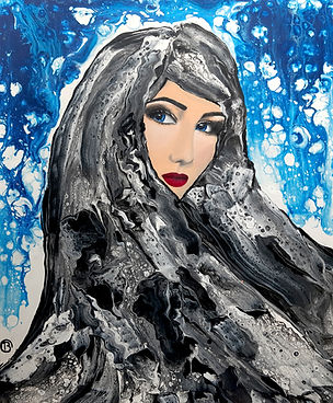 abstract figurative pouring portrait by Christine Barone