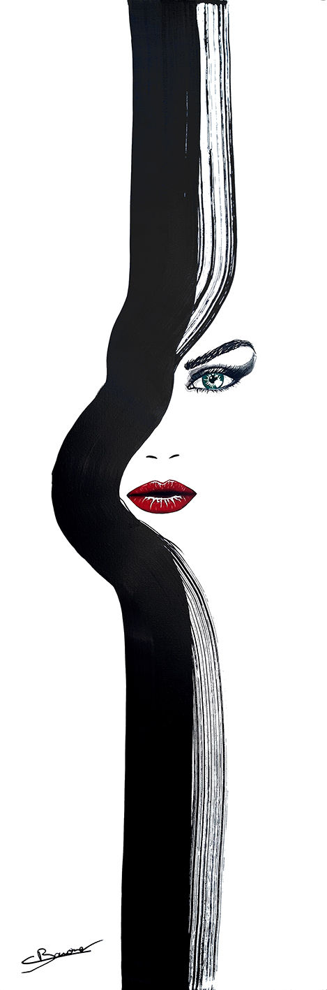 tableau portrait abstrait graphique noir et blanc "stabilité 2" par l'artiste christine barone