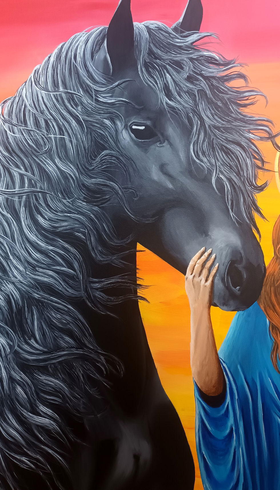 Thumbnail: détail peinture cheval noir portrait animalier par l'artiste christine barone