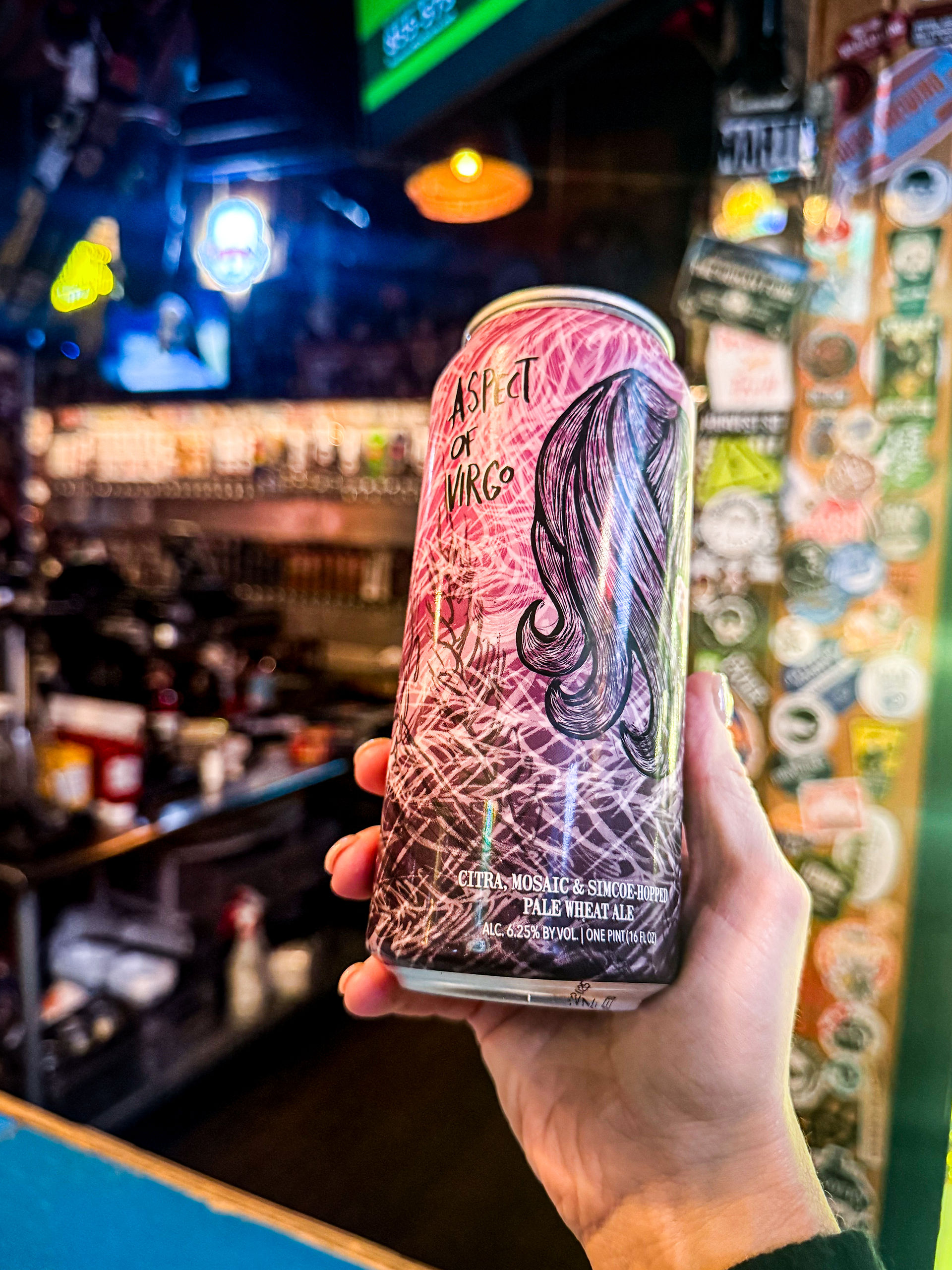 Craft beer can by Hop Butcher held in hand at El Bait Shop beer bar