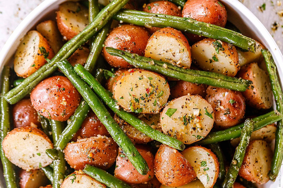 Buncis dan Kentang Panggang Bawang Putih