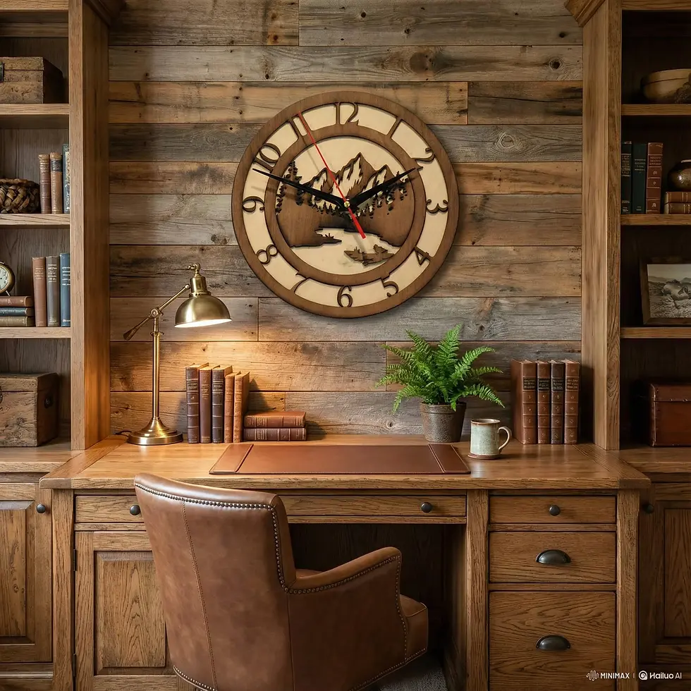Thumbnail: Mountain Forest Wooden Wall Clock | Rustic Personalized Wood Clock | Cabin Décor
