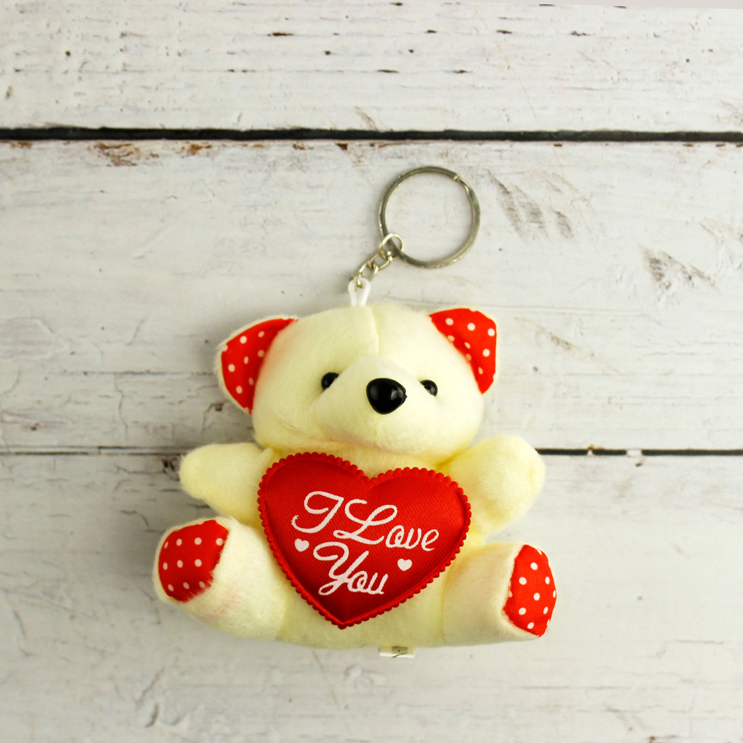 I Love You Büyük Boy Peluş Ayıcık Anahtarlık Krem 12'li Paket