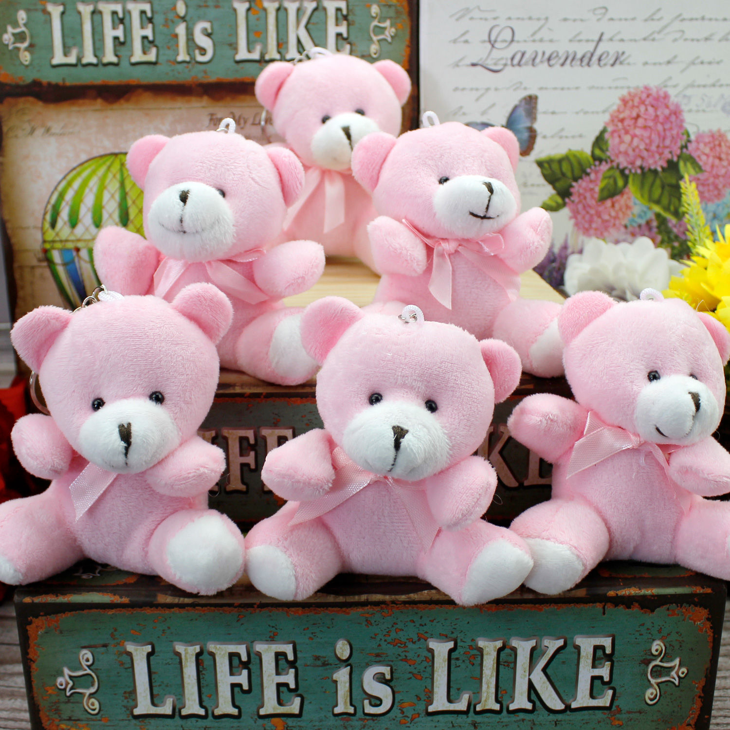 Dev Peluş Ayıcık Anahtarlık Pembe 12'li Paket