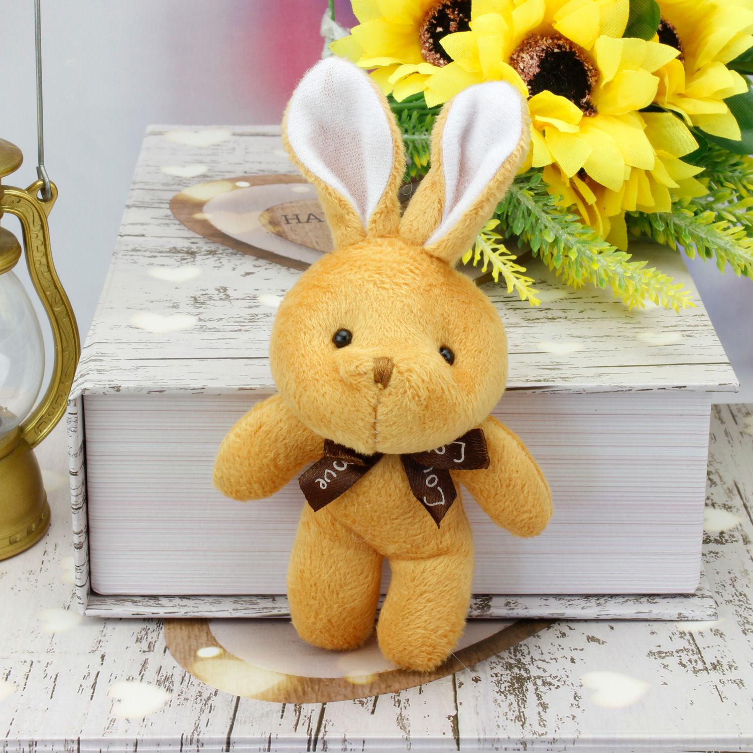 Fiyonklu Peluş Tavşan Anahtarlık Kahverengi 12'li Paket