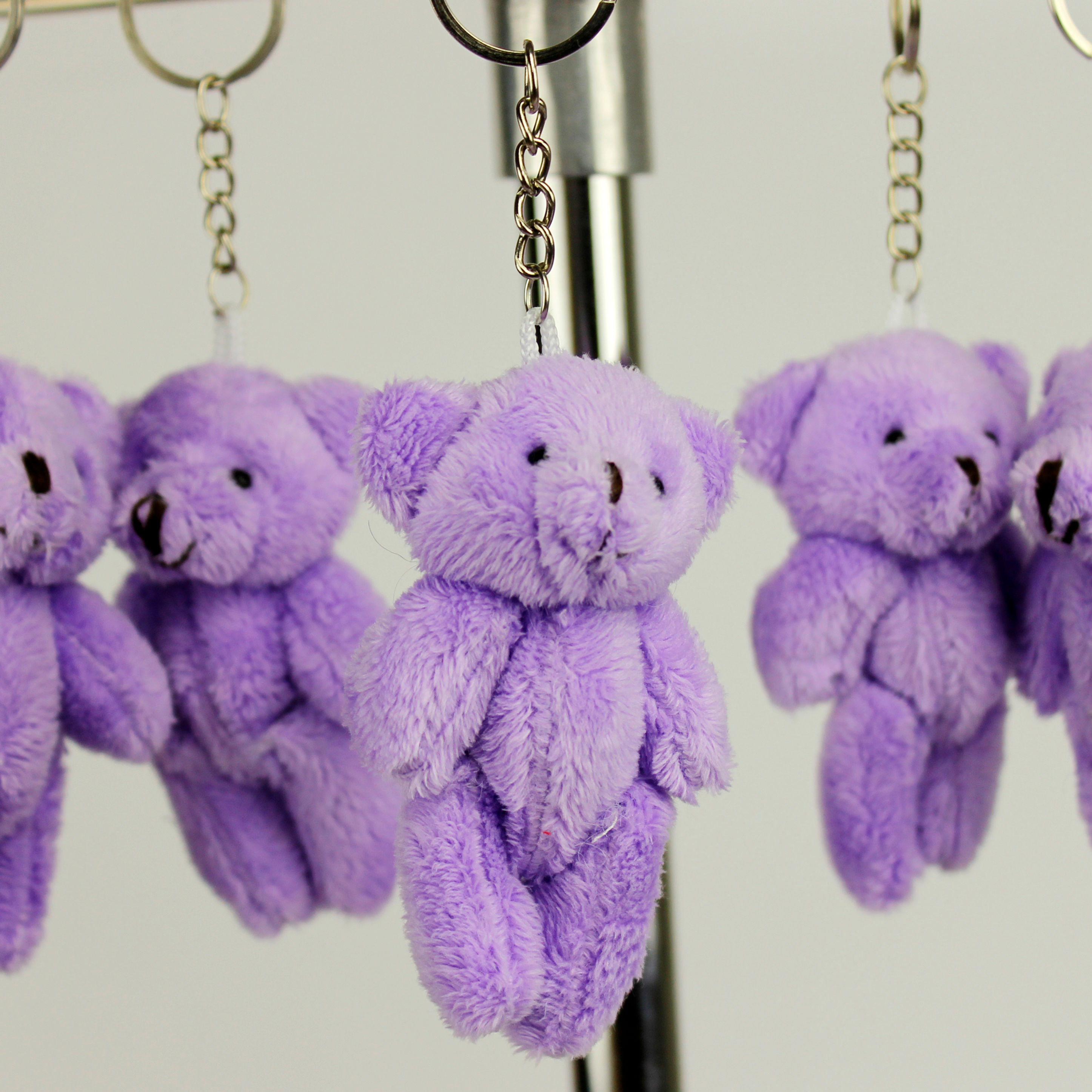 Hareketli Peluş Ayıcık Anahtarlık Mor 12'li Paket