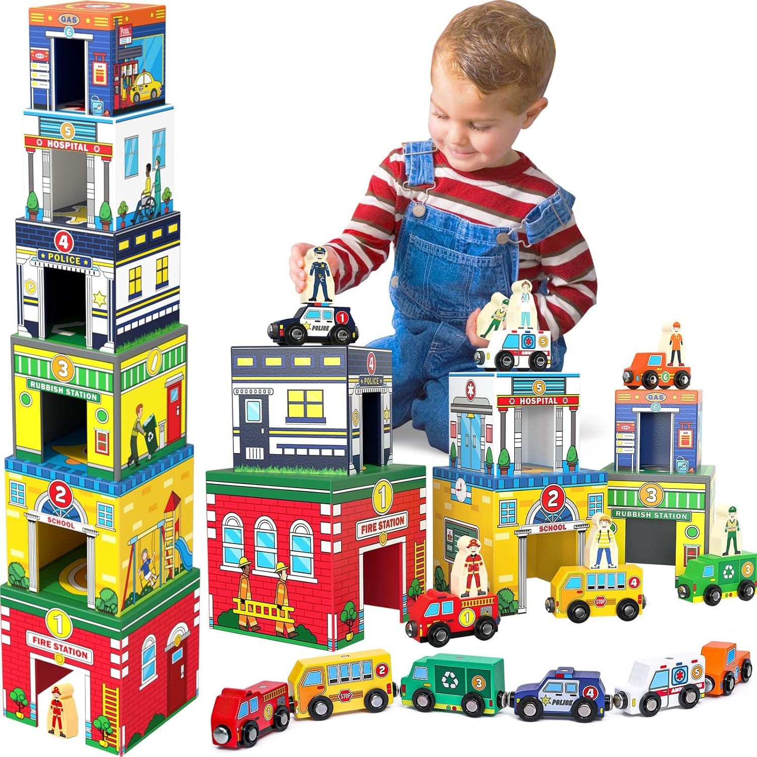 WINRAYK Toddler Educational Toys with Magnetic Wooden Cars & Community