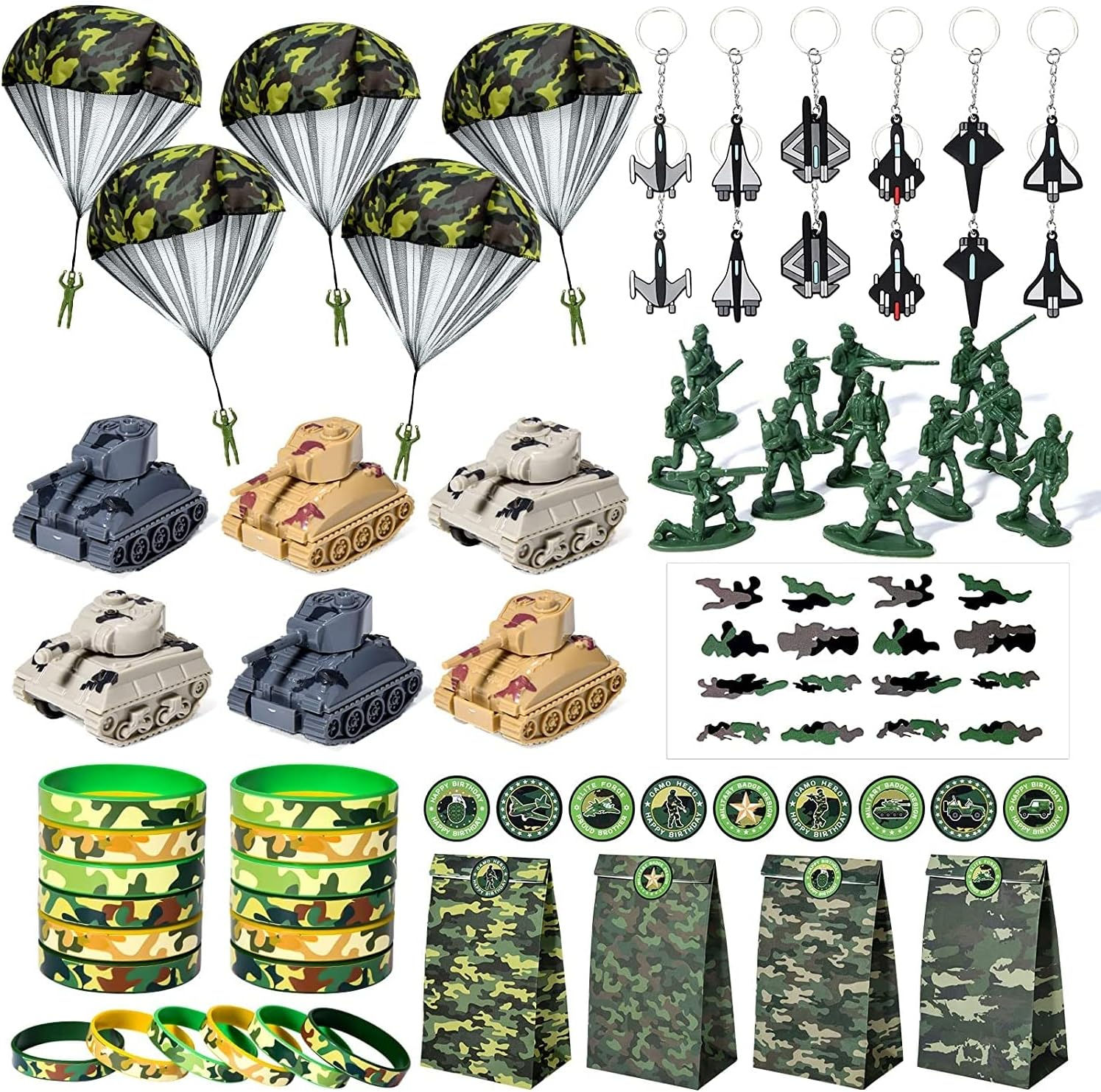 Golray Army Party Favors Camo Wristband Big Parachute Tanks Aircraft Keychain Ar