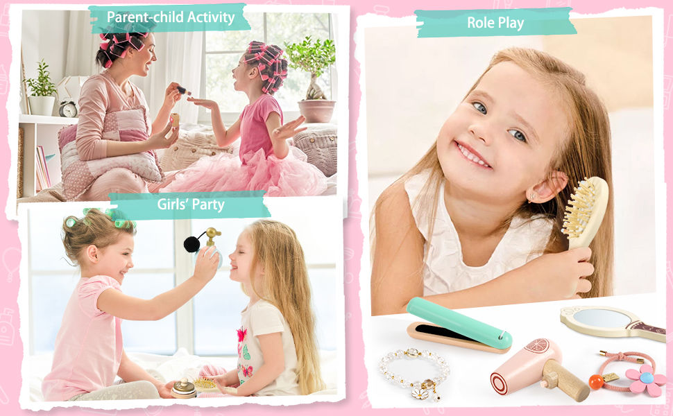 Thumbnail: Atoylink Wooden Makeup Toy Set, 15Pcs Hair Salon Girl Toys Toddler Pretend Play