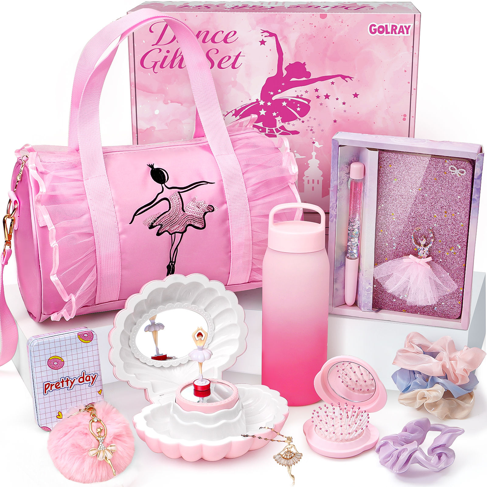 Golray 15 Pcs Dance Recital Gifts for Girls Age 5 6 7 8 12 with Ballet Dance Bag