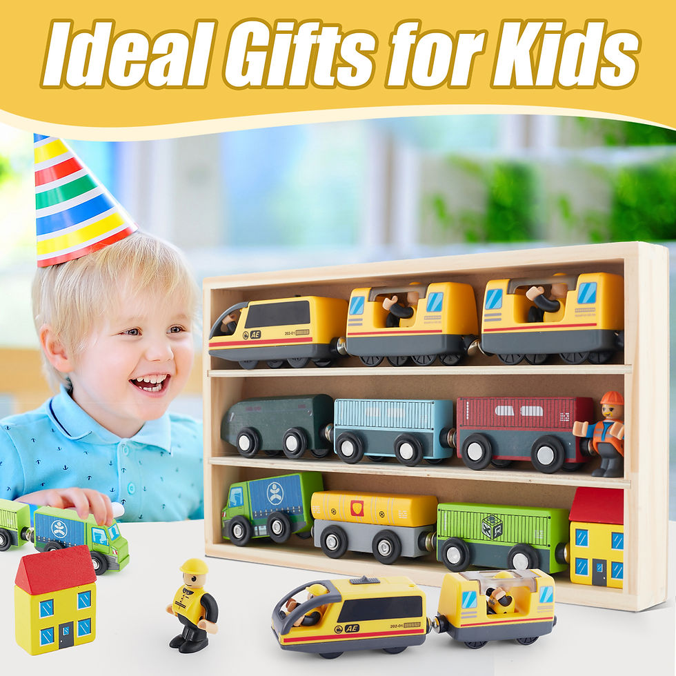 Thumbnail: Electric Train Set Toys Wooden Magnetic Cars - Locomotive Auto Forward/Backward/