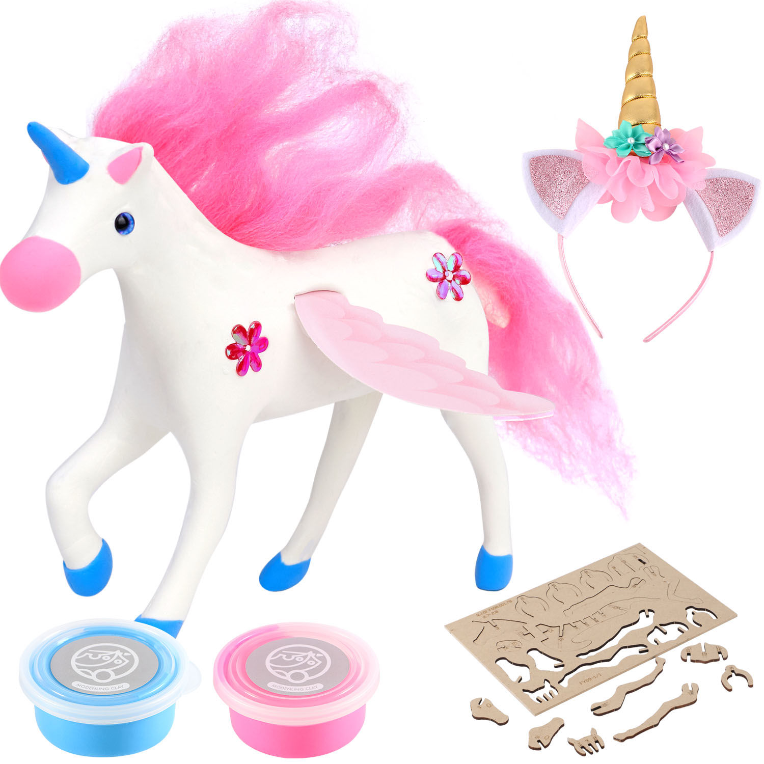 Air Dry Clay Unicorn 3D Wood Puzzles Color Super Light DIY Model Magic Clay Kits