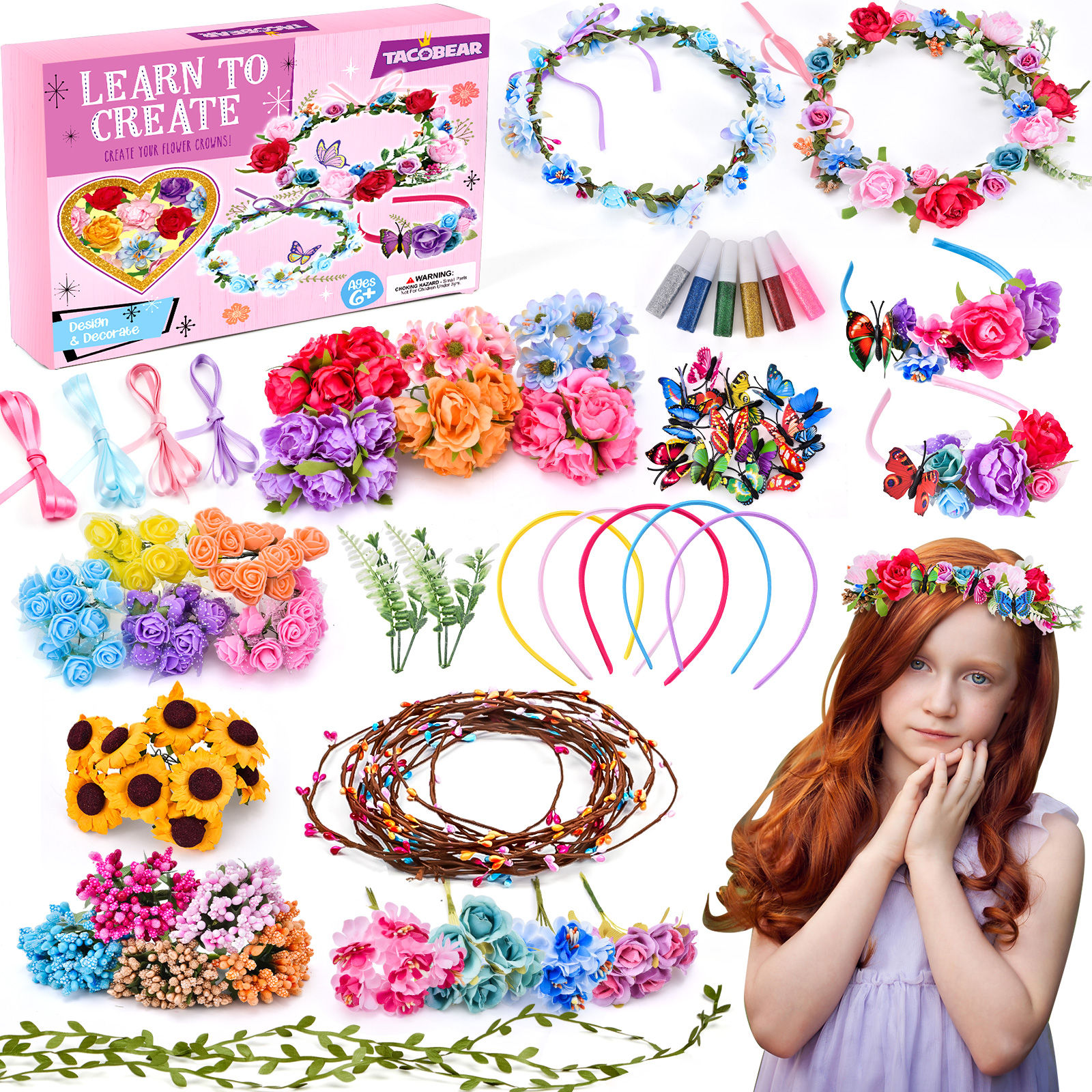 Tacobear Blumenkranz Bastelset Kinder DIY Haarkranz Blumen Haarreif Armband