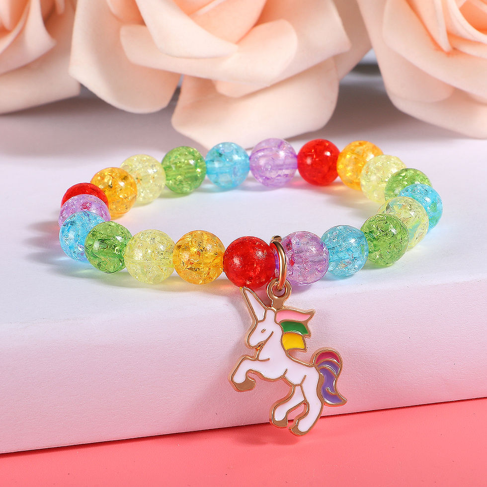 Thumbnail: G.C 10 PCS Girls Kids Rainbow Beaded Bracelet with Cute Unicorn Rainbow Heart St