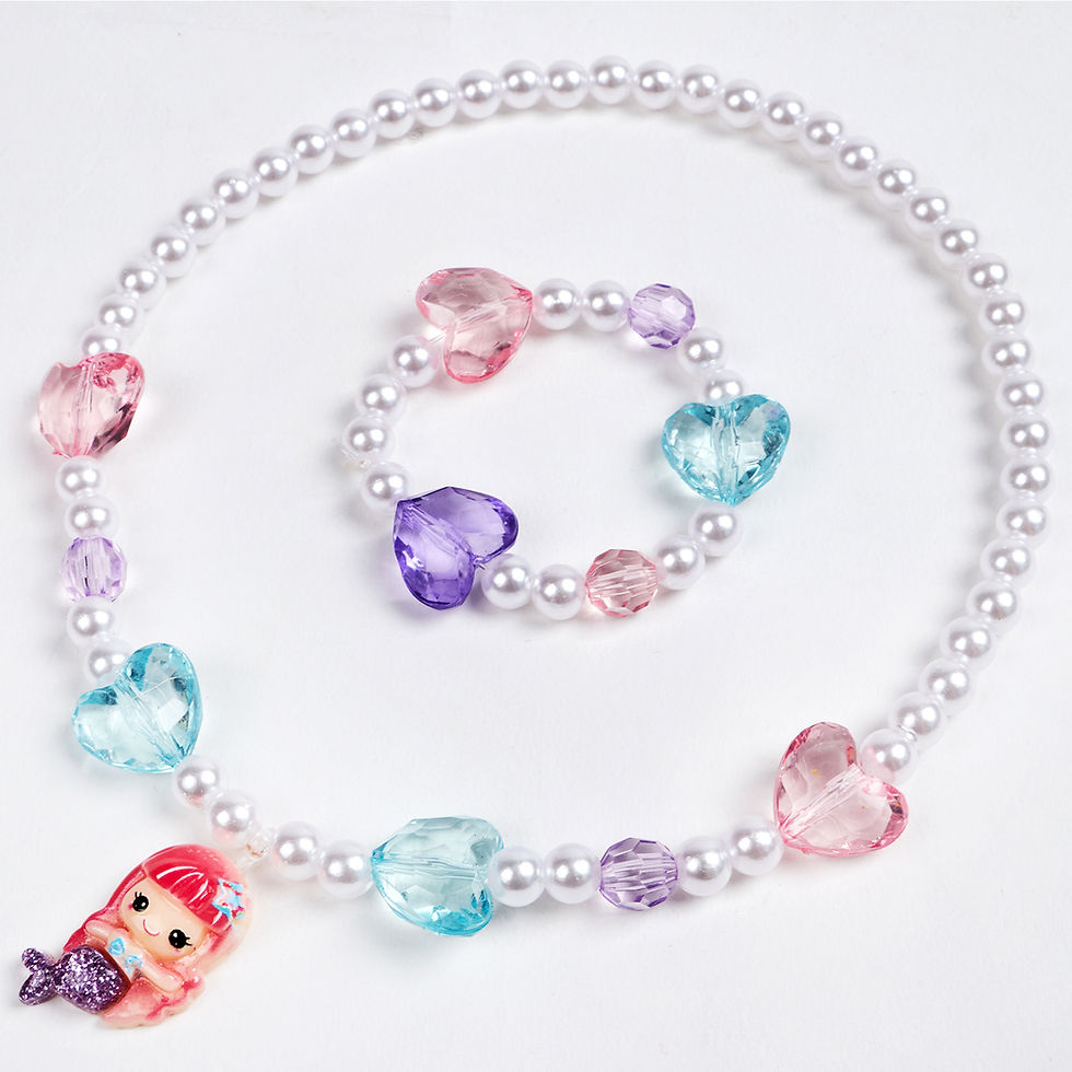 Thumbnail: G.C 3 Sets Girl Princess Necklace Bracelet with Colorful Unicorn Mermaid Rainbow
