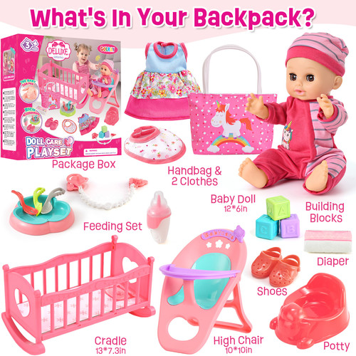 Baby Doll Accessories Golray 12in Girl Baby Doll Crib And High