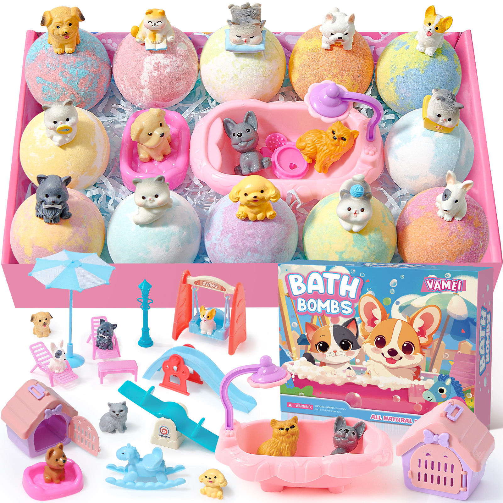 vamei Bath Bombs for Kids 12pcs Gift Set Bath Bombs with Toys Inside Dogs Cats P