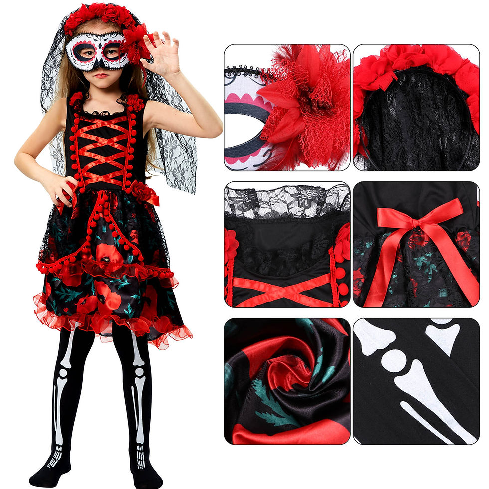 Thumbnail: Day of Dead Costume for Kid Skeleton Costume Bones Costume for Girls Children