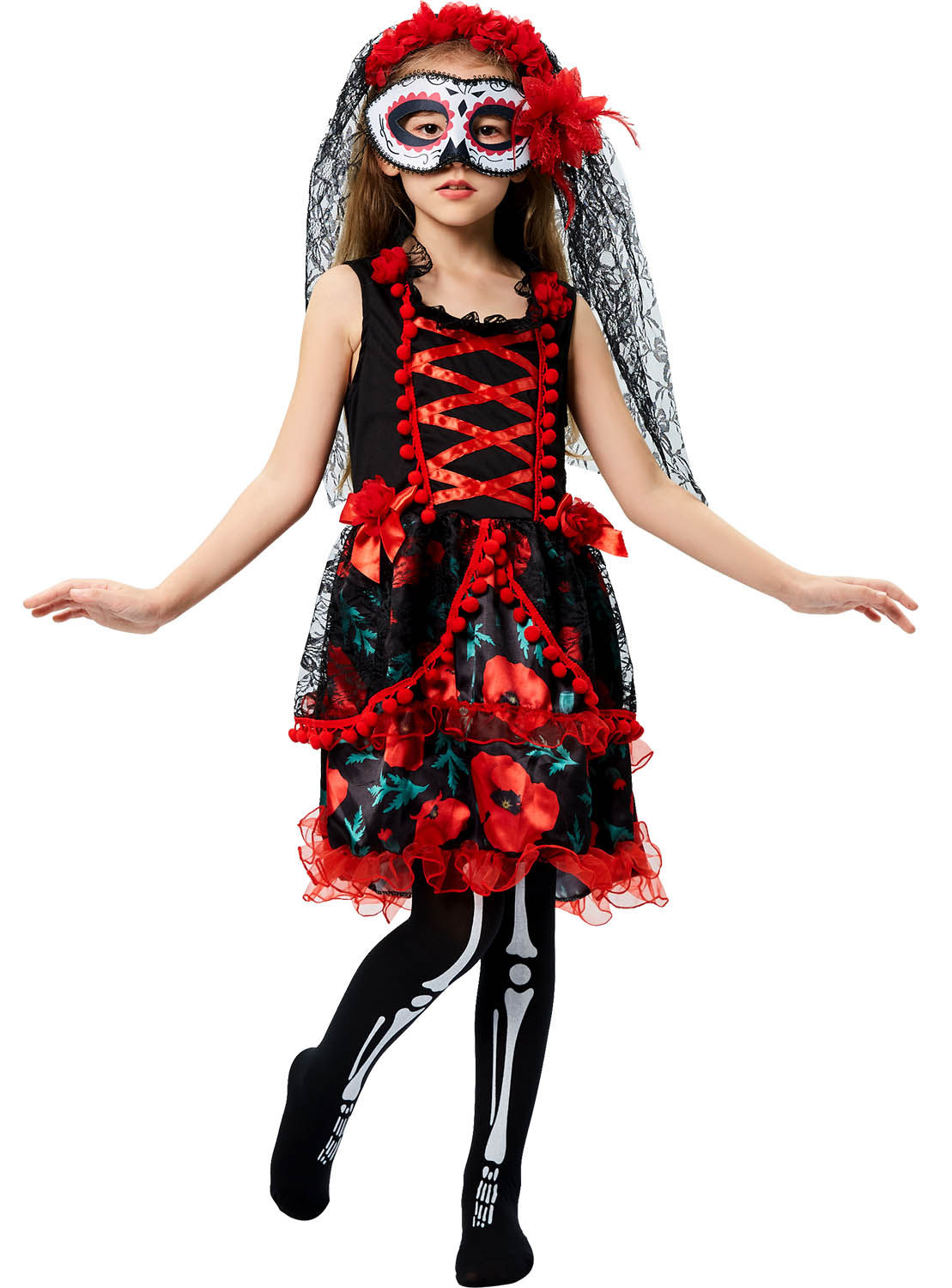 Day of Dead Costume for Kid Skeleton Costume Bones Costume for Girls Children