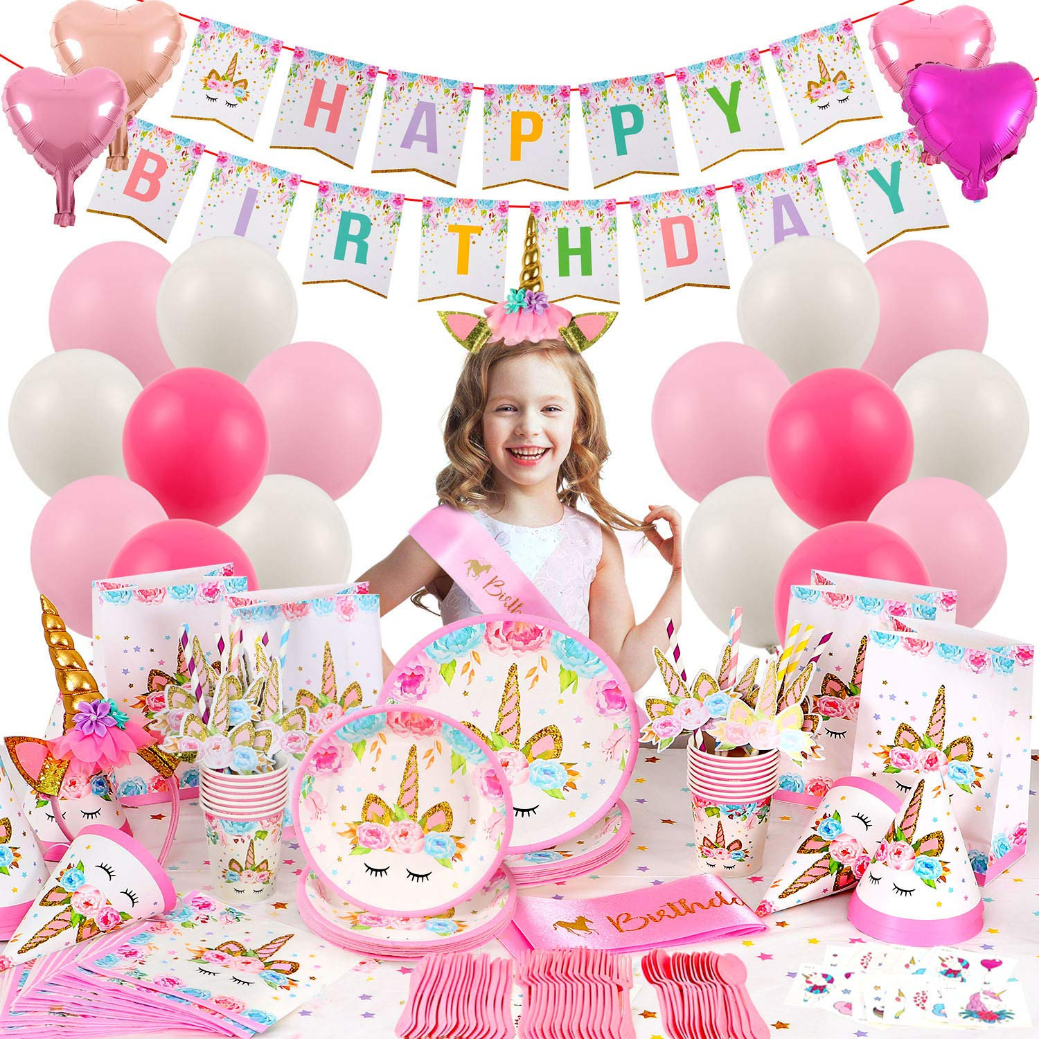 Unicorn Party Supplies Set Unicorn Birthday Party Favors with Tableware Kit, Uni