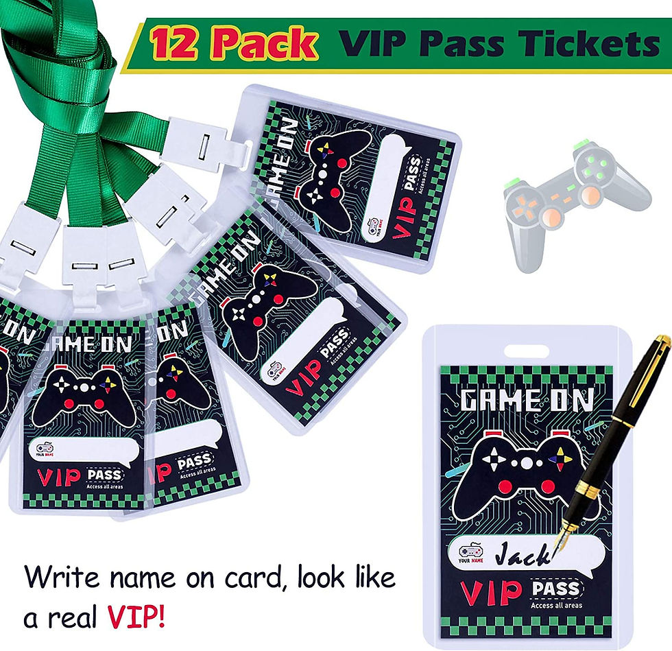 Thumbnail: 94pcs Video Game Party Favors with VIP Pass Gamer Slap Bracelets Keychain Tattoo