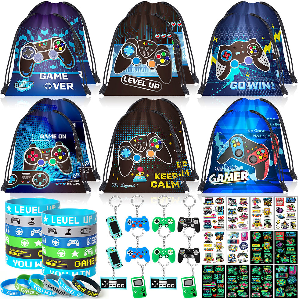 Thumbnail: SNLN Video Game Party Favors Birthday Supplies, Gamer Drawstring Bag Keychain Si
