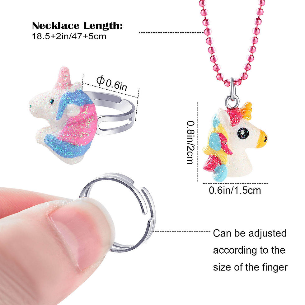 Thumbnail: G.C 12PCS Girls Necklaces and Rings Set with Sparkling Unicorn Owl Dinosaur Cand