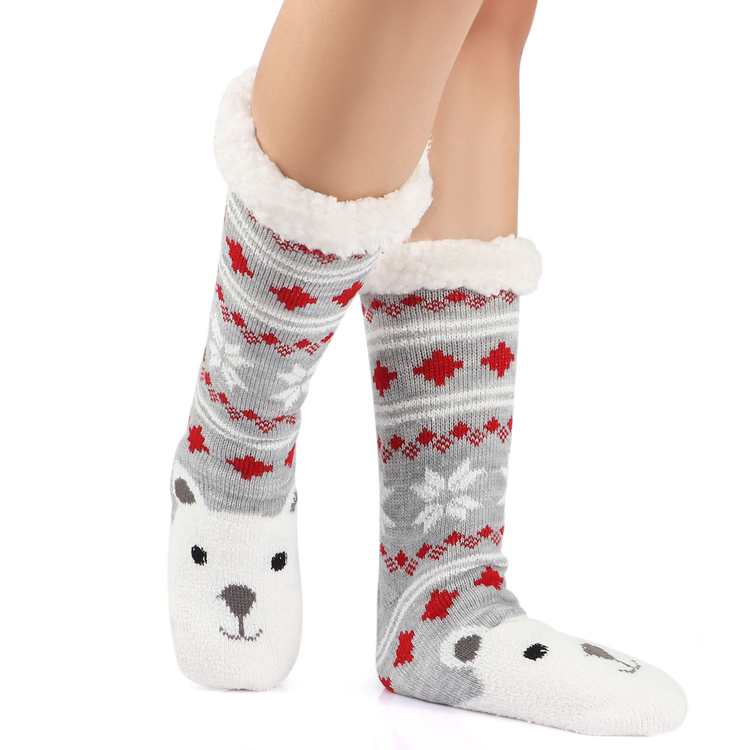 Women's Winter Fleece Lining Cozy Fuzzy Socks Cute Animal Soft Warm Non-Slip