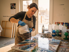 Artist prepares resin in sunlit studio