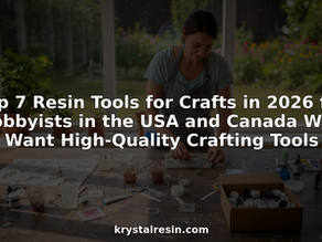 Hobbyist arranging resin crafting tools in bright workspace
