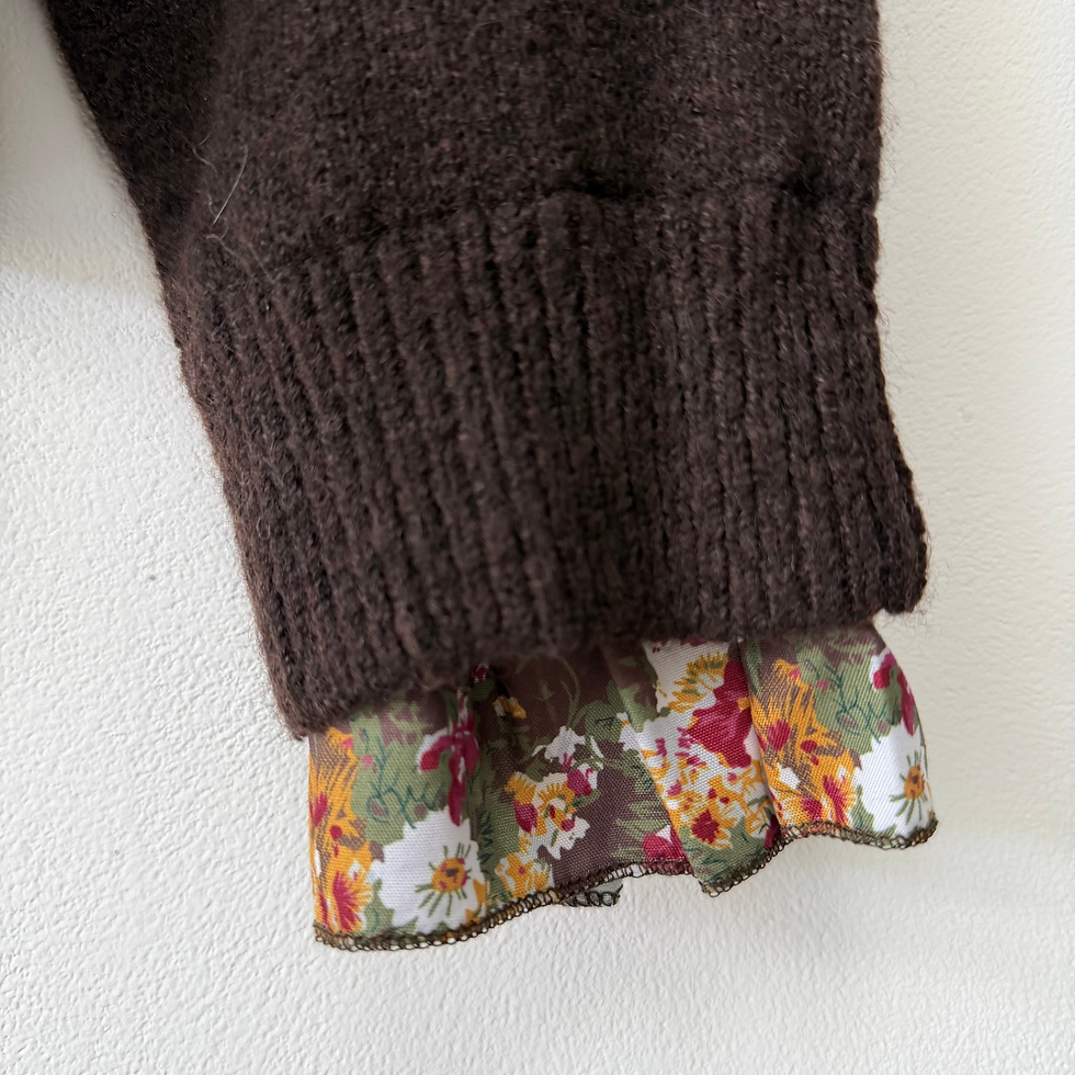 Thumbnail: Brown Knit Cardigan with Floral Ruffled Collar & Cuffs