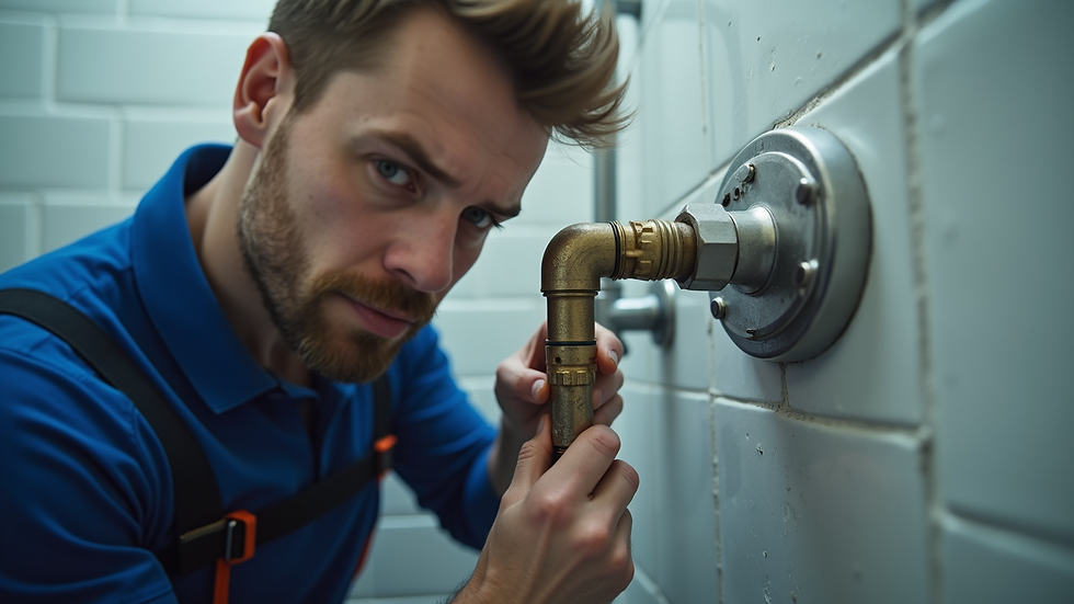 Eye-level view of a plumber fixing a shower valve