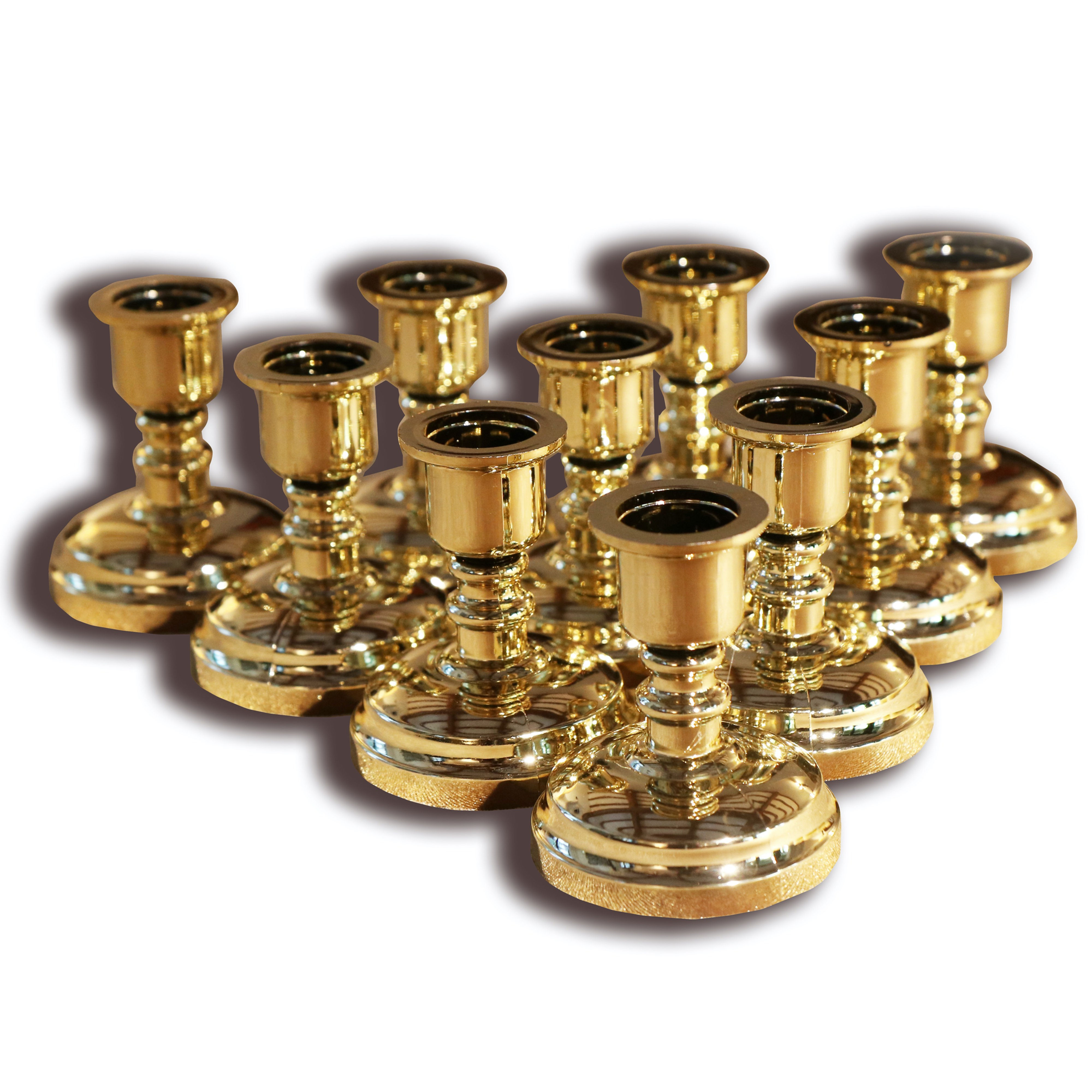 Set of 10 Plastic Gold Taper Candle Stands