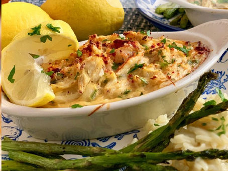Decadent Shrimp & Crab Imperial with Buttery Old Bay Cheddar Biscuit and Bright Arugula Salad