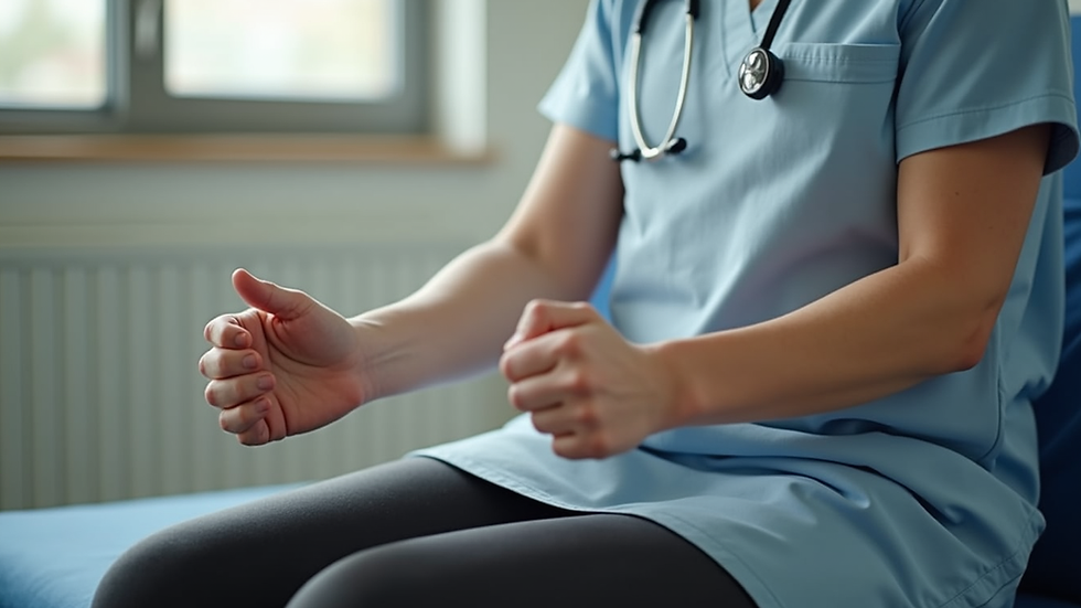 Close-up view of a physiotherapist demonstrating joint exercises