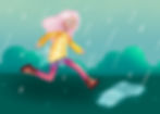 drawing of a girl with pink hair jumping in a puddle