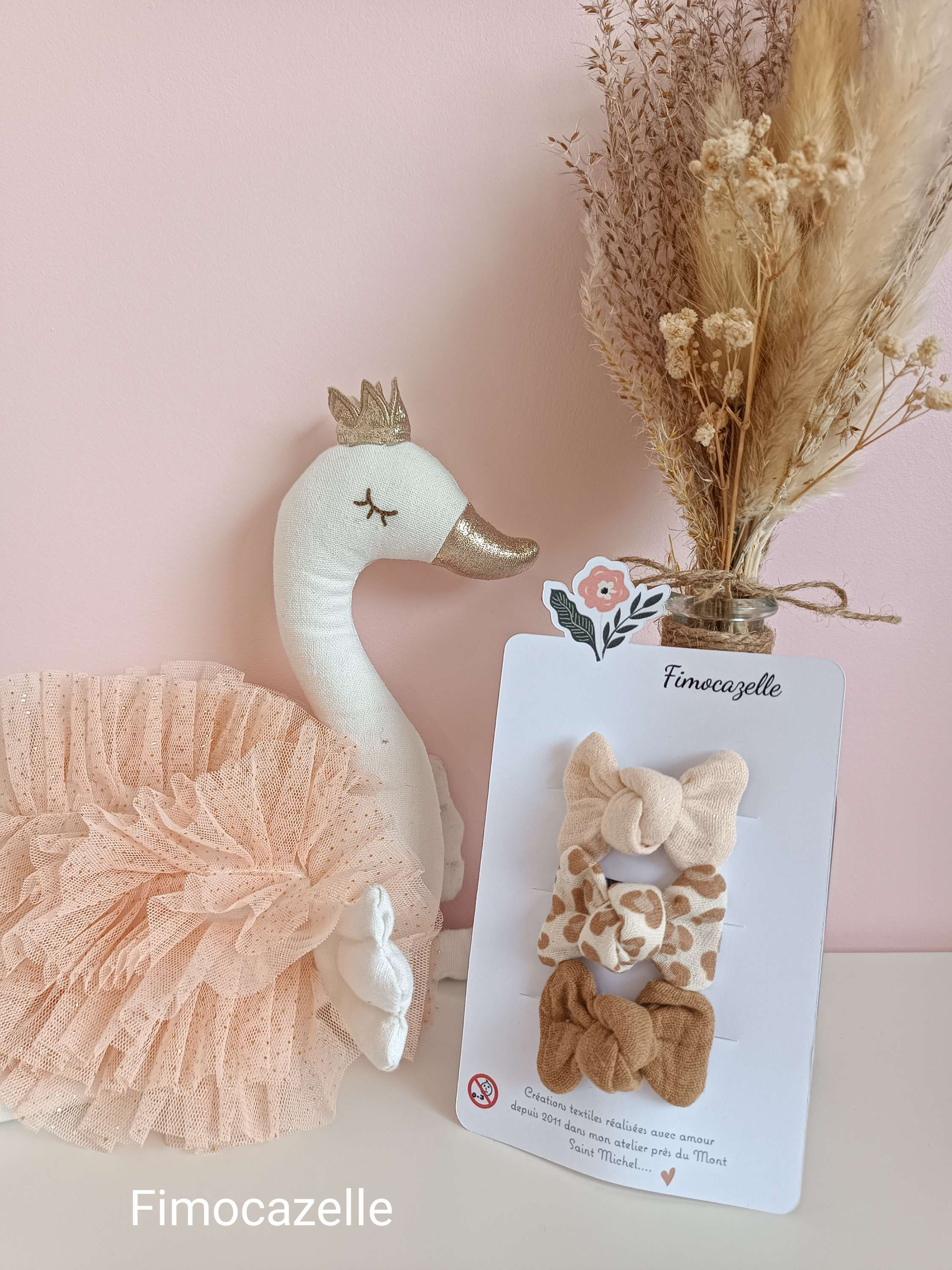 Lot de 3 barrettes anti-glisse beige paillettes /léopard/ Camel