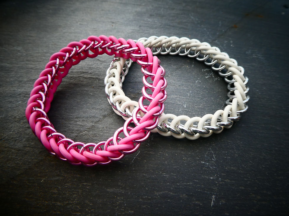 Thumbnail: unisex colourful bracelet in pink and white and silver