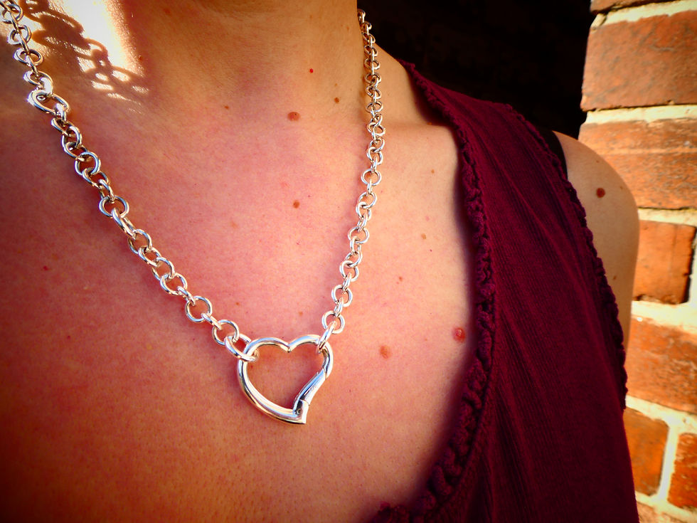 Thumbnail: Chunky Love heart chain necklace in sterling silver with heart shaped clasp adjustable length
