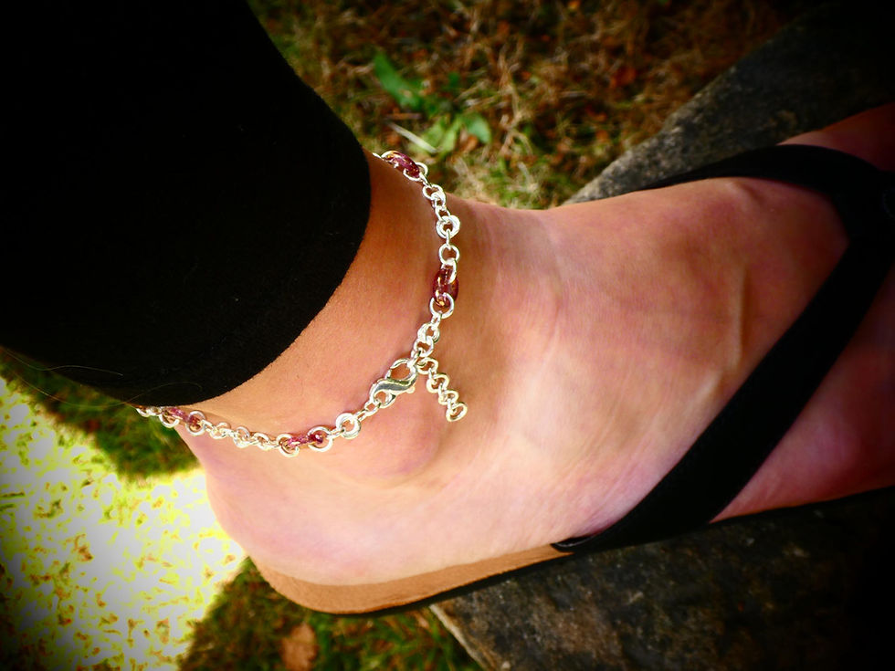Thumbnail: Handmade sterling silver and czech glass chian anklet for women