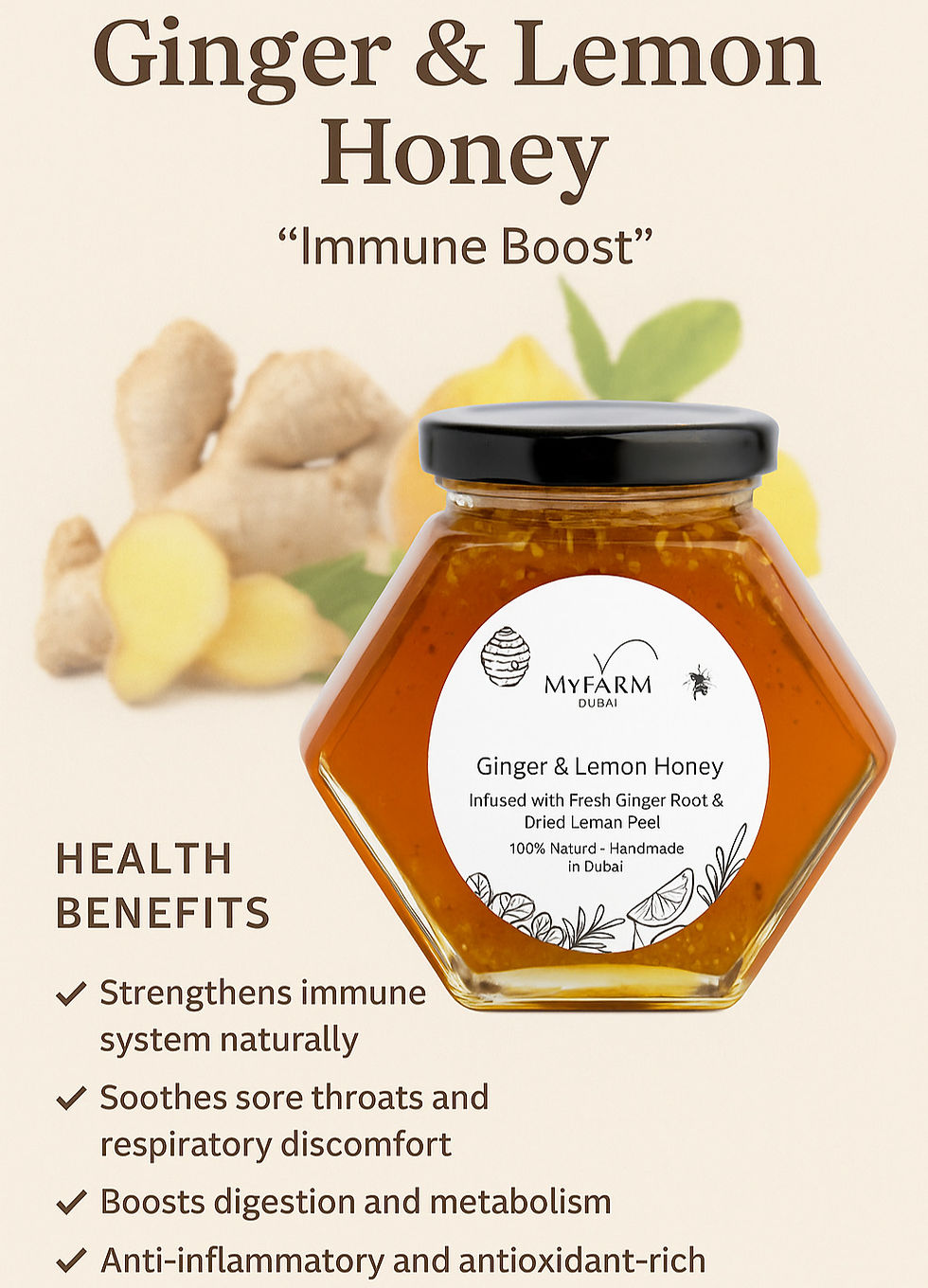 Infused Artisanal Ginger & Lemon Honey – “Immune Boost”