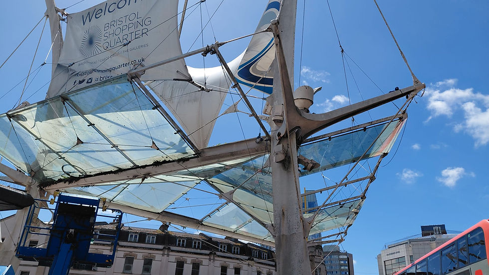 Tusk and Sail artwork ready for demolition at Bristol's Haymarket Shopping District