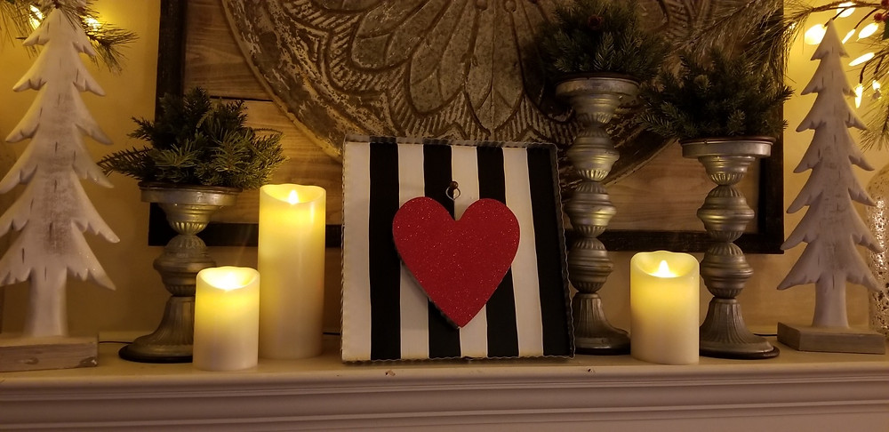 White Stripped Gallery Board with Red Heart