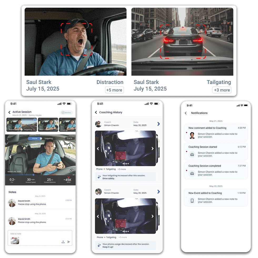 Geotab driver coaching screen with safety events