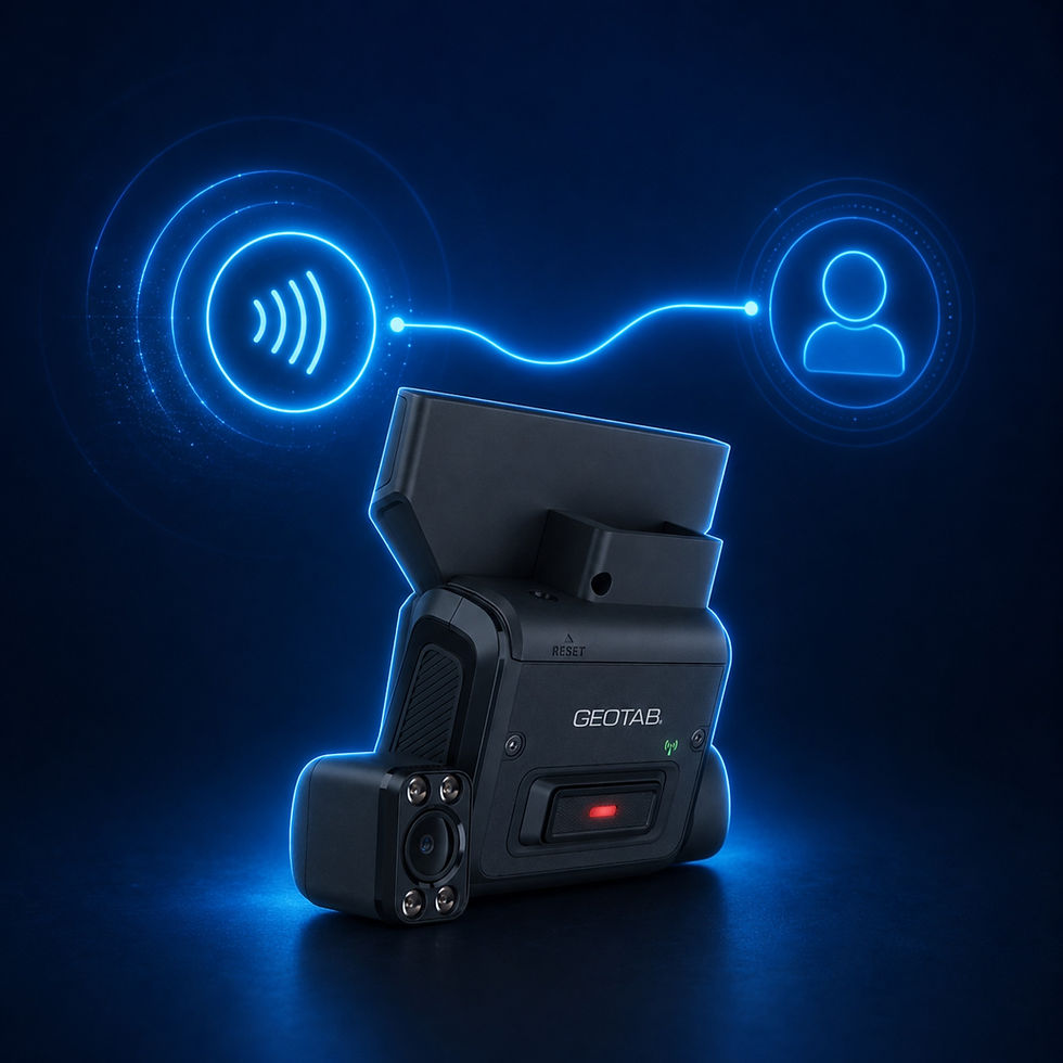 Driver tapping an NFC card to identify on the Geotab GO Focus Plus dash cam