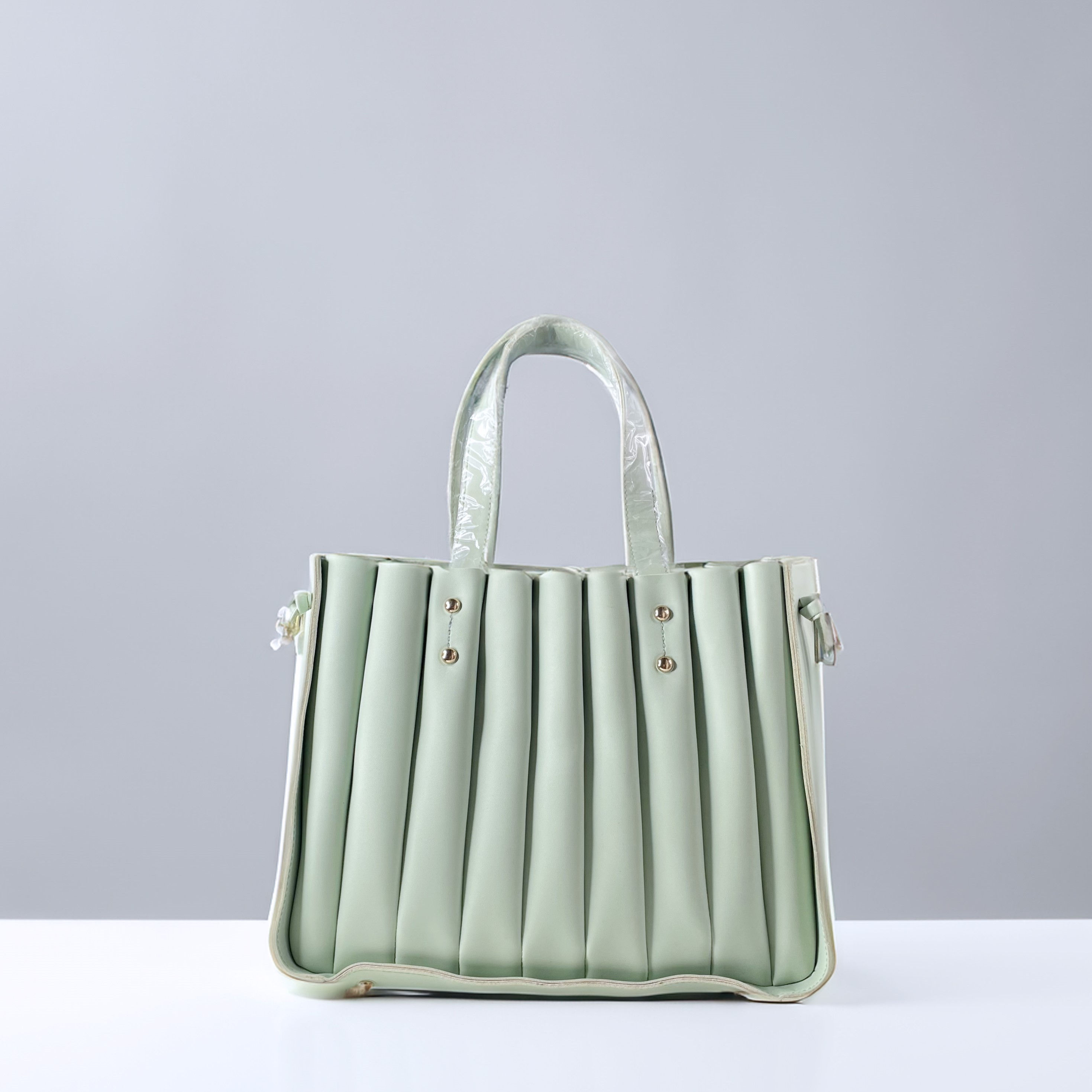 Elegant Pleated Tote Bag - Mint Green Handbag for Women (Set of 2)